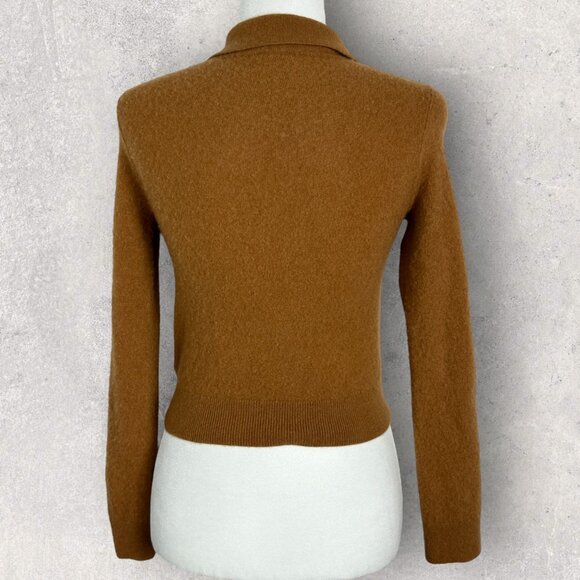 Aritzia 100% Cashmere Brown Polo Sweater Womens Size Medium Chestnut Knit Boho M - Picture 11 of 16